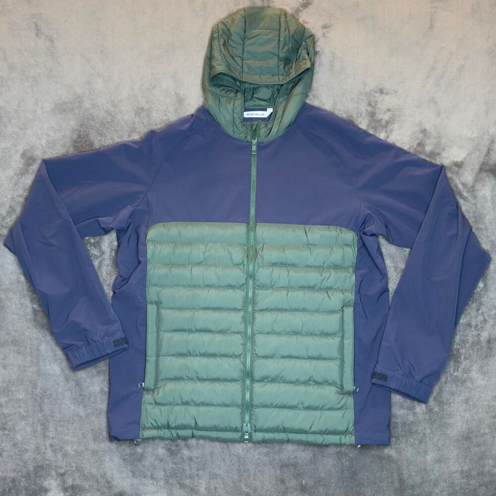 Peter Millar Hooded Quilted Hybrid Jacket Navy/Green Size M